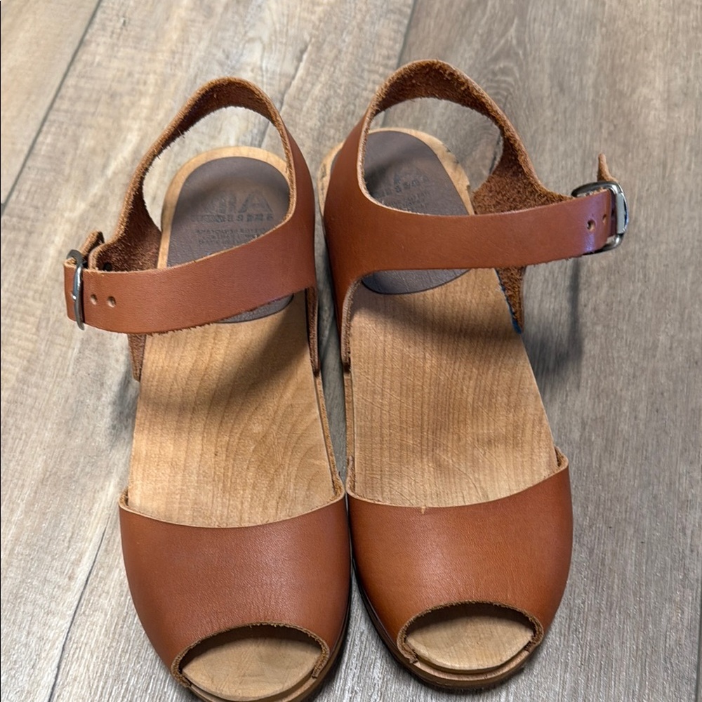 MIA Brown Leather Peep-Toe Ankle Strap Sandals